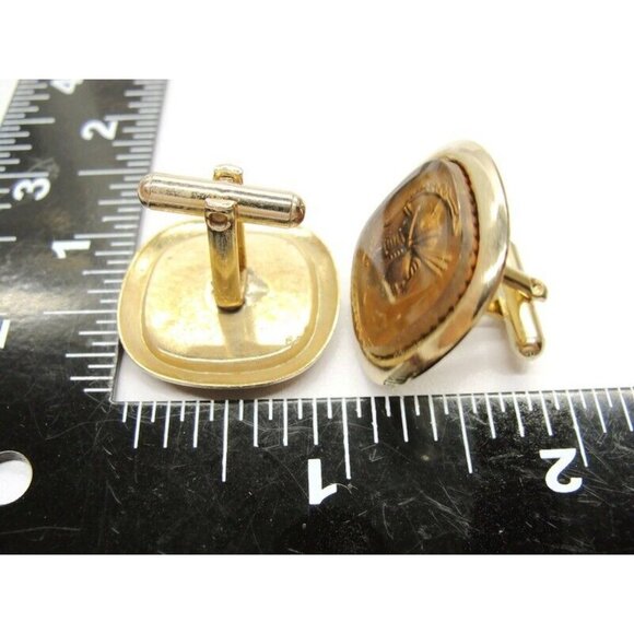 Roman Gladiator Gold Tone Acrylic Square Cufflinks Tux Shirt Dress Suit Vintage - Picture 4 of 9
